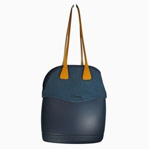 O Bag Tote Navy Blue Denim Insert Tan/Orange Handles Modular Customization Italy